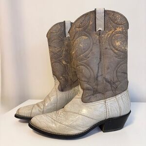 Acme 5971 Two Toned Cowhide Suede Leather Cowboy Boots Grey Cream Mens Shoe 9.5